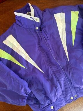Vintage 90s Inside Edge Purple and Neon Green Colorblock Ski Jacket Oversized L
